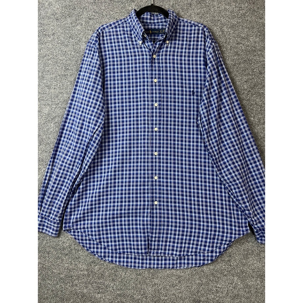 Ralph Lauren Shirt Men's Size LT Blue White Plaid Button Down Long Sleeve Cotton